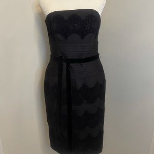 Strapless Black Dress with Satin Belt